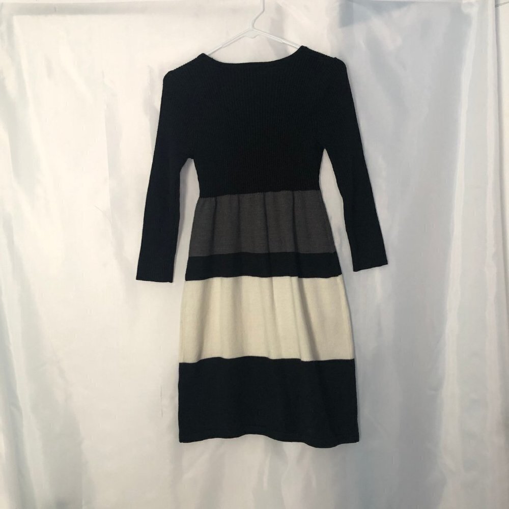 Sandra Darren Sweater Dress Color Black Cream and Gray Size PM - Picture 6 of 12